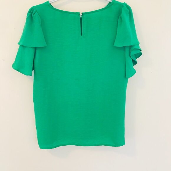 NWT Vince Camuto blouse women's M festive green flutter sleeves holiday event - Picture 7 of 7